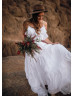 White Chiffon Summer Boho Wedding Dress With Ruffles